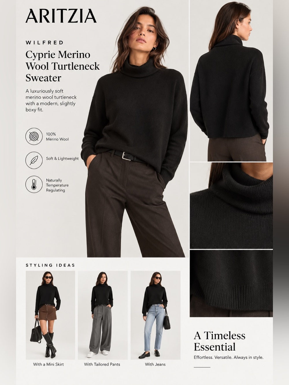 Aritzia Wilfred Cyprie Merino Wool Turtleneck Sweater
